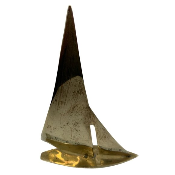 Vintage Brass Sailboat Sculpture Nautical Decor 7" x 10" high 8201 - Picture 2 of 8